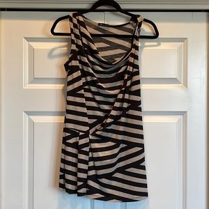 Black and Tan Sleeveless Twist Shoulder Top, M